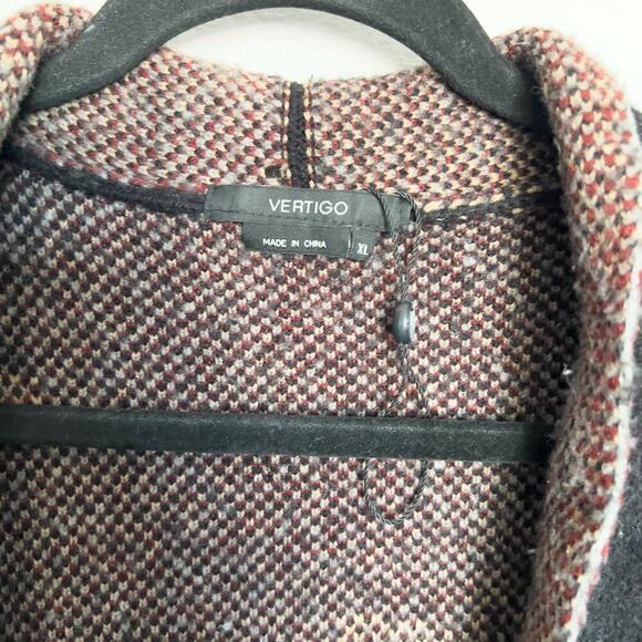 Vertigo Open Knit Cardigan Floral Intarsia XL Black Boho - Picture 3 of 6